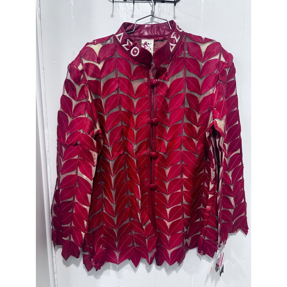 For You Boutique Red Leather Mesh Leaf Jacket Delta Sigma Theta 2XL NWT 90s 00s